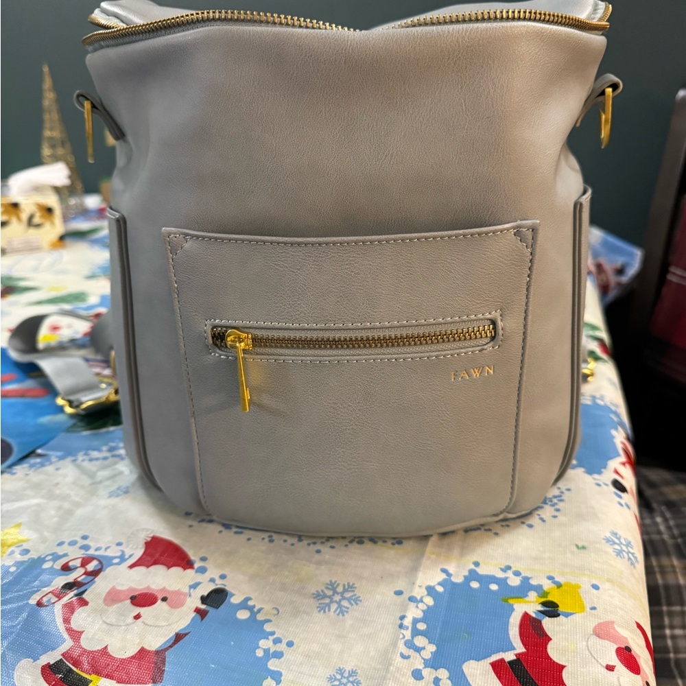 Fawn Design The Mini diaper bag in grey vegan leather